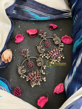 Silver Look Alike Danglers-Lotus-Red-S384